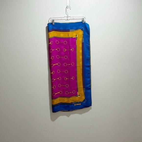 Vintage MANTERO Multicolor Silk Scarf Equestrian Horse Bits Hand Hemmed 34”X34” - Picture 1 of 7